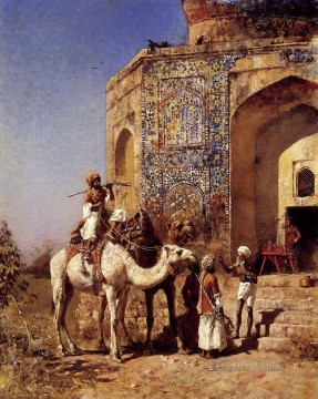  árabe - Antigua mezquita de azulejos azules fuera de Delhi India Arabian Edwin Lord Weeks